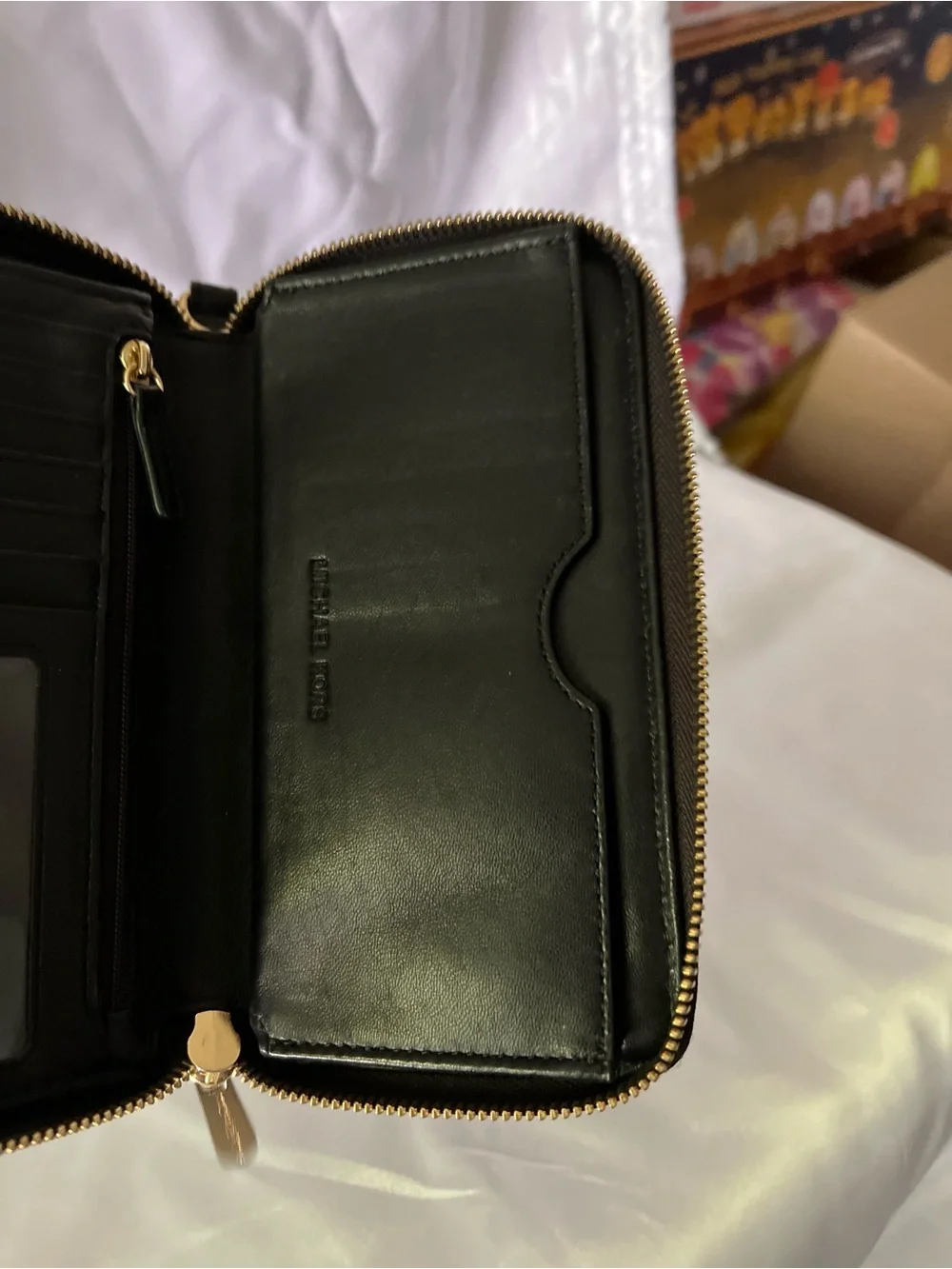 Michael Kors Black Floral Lace Zip-Around Wallet with Gold Logo